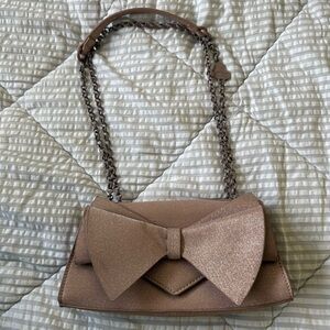 Betsey Johnson Light Pink Glitter Bow Chain Shoulder Bag